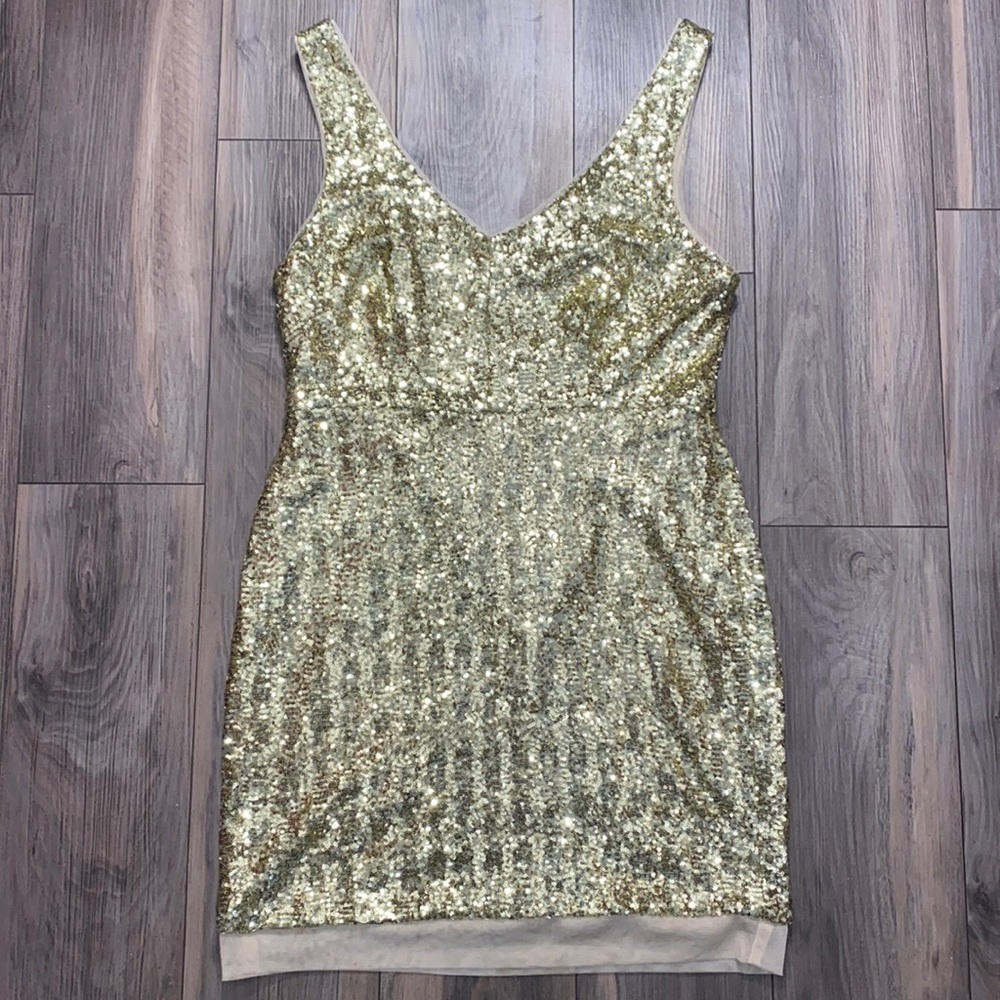 Gold Sequin Cocktail Dress 💫